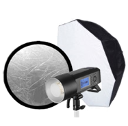Led light with umbrella and reflector