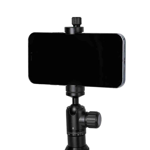 Smart Phone Attached to the Smart Phone Holder of the Promaster Ambler Tripod Kit