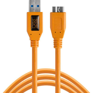 Connector Ends of the Tether Tools TetherPro USB-A 3.0 to USB Micro-B 15ft Cable Orange