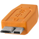 USB Type Micro-B of the Tether Tools TetherPro USB-A 3.0 to USB Micro-B 15ft Cable Orange