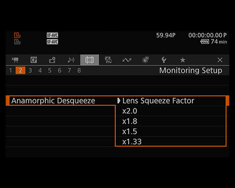 Support for Anamorphic Lens Desqueeze<br><br><br>Anamorphic lenses have an elongated rear element that makes it possible to utilize flare and bokeh effects that cannot be achieved with ordinary lenses. The EOS C50 provides desqueeze magnification options including OFF/2x/1.8x/1.5x/1.3x.