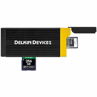 Cards Inserted in Delkin CFexpress Type A UHS-II SDXC Memory Card Reader