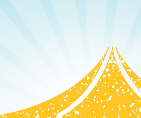 A stylized graphic showing a yellow tent-like structure with white curved lines and speckled texture, set against a light blue and white sunburst background.
