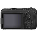 Back view of a R6 V camera with control buttons on a white background