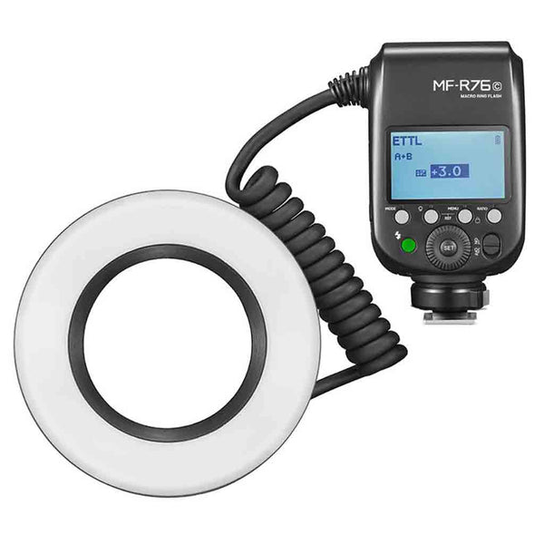 Macro Ring Flash and Control Module of the Godox MF-R76C Macro Ring Flash Canon