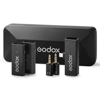 Transmitter, Receivers, Adapters, & Charge Case of the Godox Movelink MINI Lt Kit 2