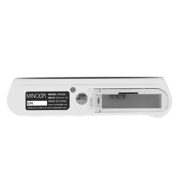 Bottom Side of the Minolta MNZ6E 2VIEW 64 MP / 4K Dual LCD Camera w/6x Optical Zoom White