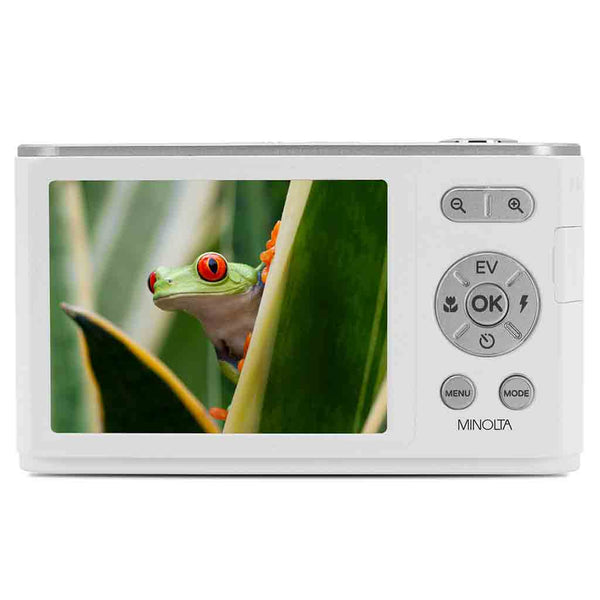 Rear Side of the Minolta MNZ6E 2VIEW 64 MP / 4K Dual LCD Camera w/6x Optical Zoom White