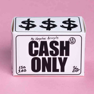 Packaging of the Mr. Negative Cash Only 100 35mm Roll Film 36 Exposures