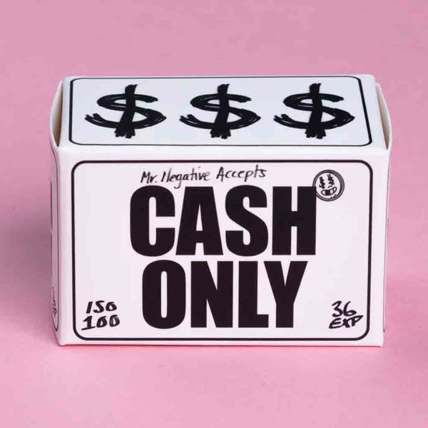 Packaging of the Mr. Negative Cash Only 100 35mm Roll Film 36 Exposures