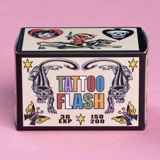 Front Side Packaging of the Mr. Negative Tattoo Flash 200 Color 35mm Roll Film 36 Exposures