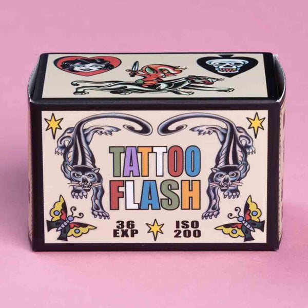 Front Side Packaging of the Mr. Negative Tattoo Flash 200 Color 35mm Roll Film 36 Exposures