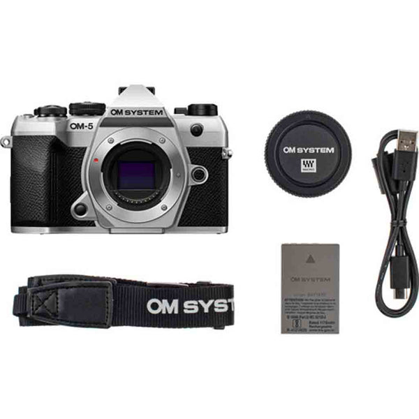 Box Contents of the OM SYSTEM OM-5 Mark II Mirrorless Camera Body Silver