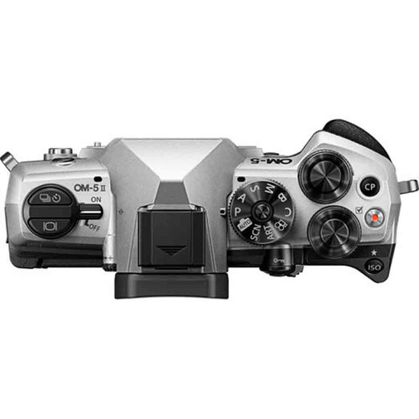 Top Side of the OM SYSTEM OM-5 Mark II Mirrorless Camera Body Silver