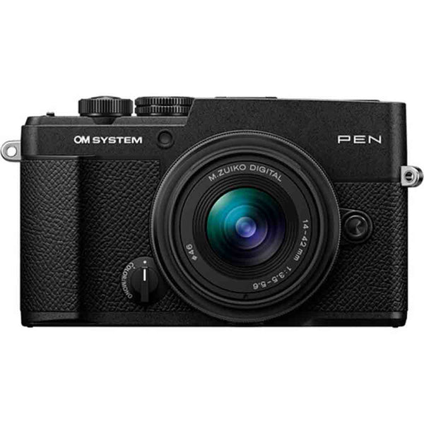 Front Side of the OM System Pen 14-42mm III Lens Kit Black