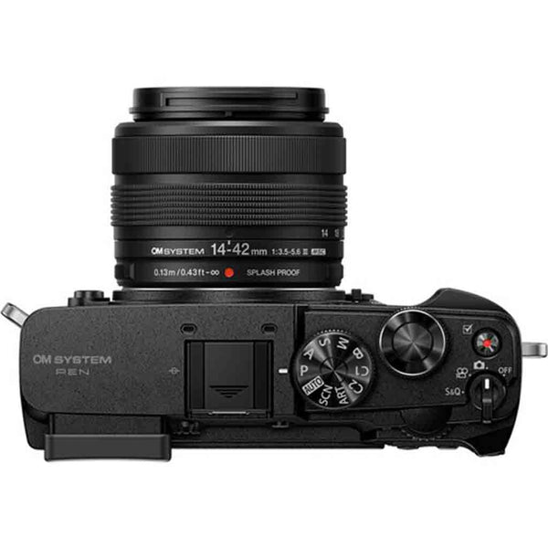 Top Side of the OM System Pen 14-42mm III Lens Kit Black