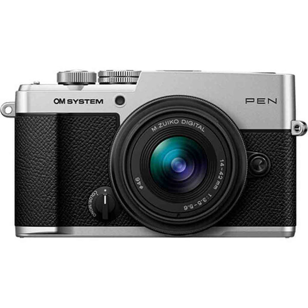 Front Side of the OM System Pen 14-42mm III Lens Kit Silver