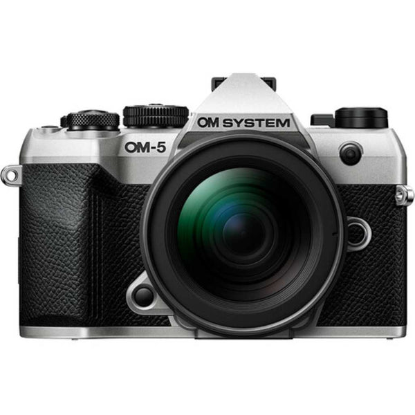 Front Side of the OM SYSTEM OM-5 Mark II Mirrorless Camera 12-45mm F4 Kit Silver