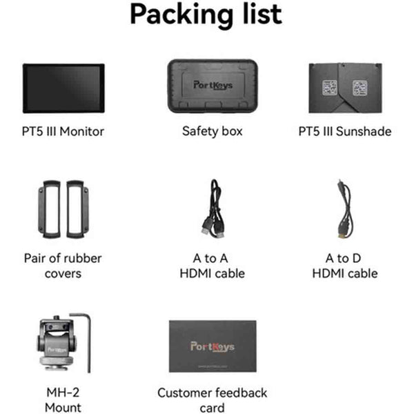 Package Contents of the Portkeys PT5III 5 Inch Monitor