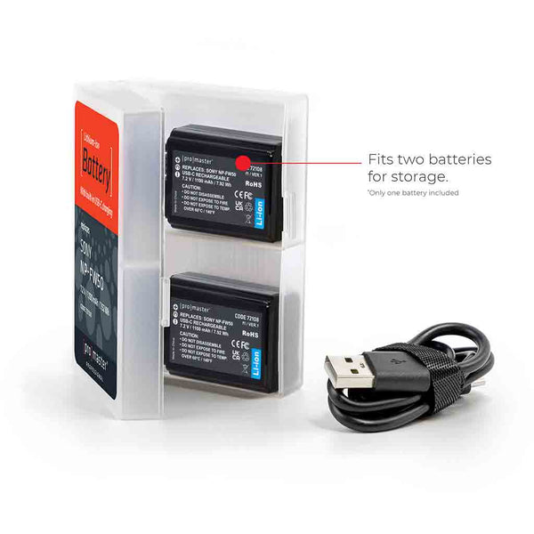 Container for the Promaster 72108 Li-ion Battery for Sony NP-FW50 with USB-C Charging