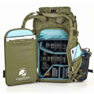 Full Camera Compartment Access of the Shimoda Action X25 V2 Starter Kit Backpack Green