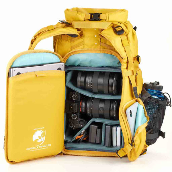 Full Camera Compartment Access of the Shimoda X25 V2 Starter Kit Backpack Yellow