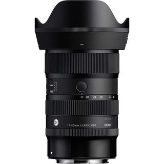 Sigma 17-40mm f/1.8 DC Art Lens Canon RF with hood attached.