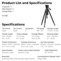 Specifications of the Smallrig x Potato Jet Tribex SE Hydraulic Tripod