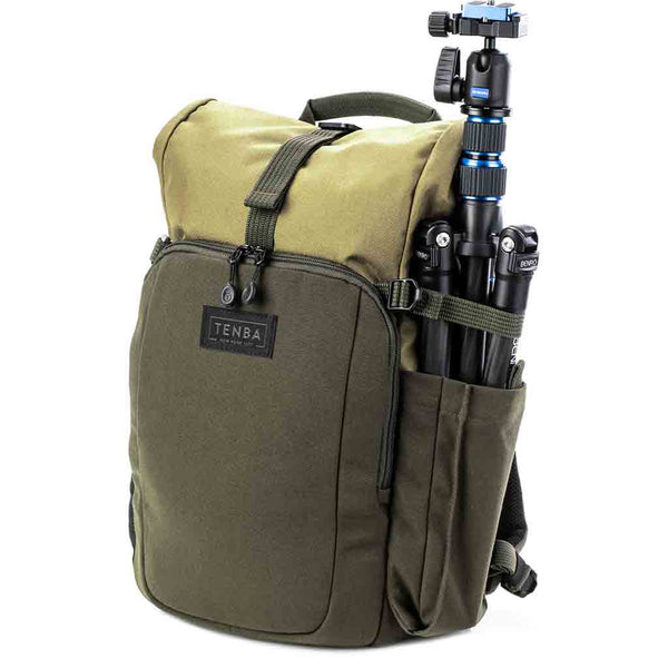 Tripod Carry of the Tenba Fulton 10L Tan/Olive