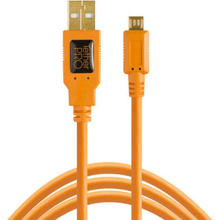 Connector Ends of the Tether Tools TetherPro USB-A to Micro-B 15ft Orange Cable