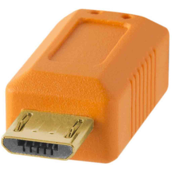 USB Micro-B of the Tether Tools TetherPro USB-A to Micro-B 15ft Orange Cable