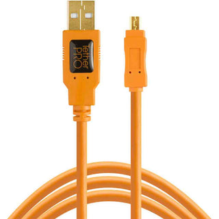 Connector Ends of the Tether Tools TetherPro USB-A to Mini-B 8-Pin 15ft Orange Cable
