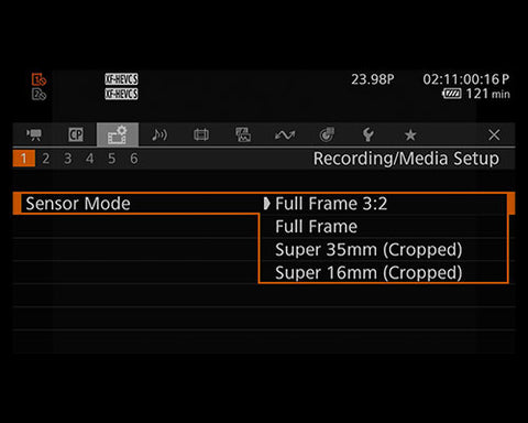 Full Frame 3:2 “Open Gate” Sensor Mode<br><br>The EOS C50 is the first Cinema EOS camera to feature open gate recording options, utilizing the full dimensions of the sensor. By selecting Full Frame 3:2 from the Sensor Mode section of the main menu, you can shoot using the full area of the sensor and then use that information in post to crop and re-frame your footage to the aspect ratio of your choice. This is especially valuable when shooting with full-frame anamorphic lenses.