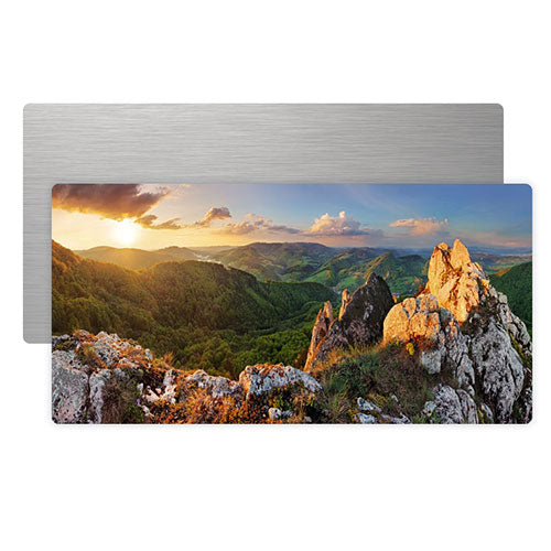 mountain range printed on metal