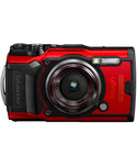 Front view of the Olympus Tough TG-6 Digital Compact Camera in Red