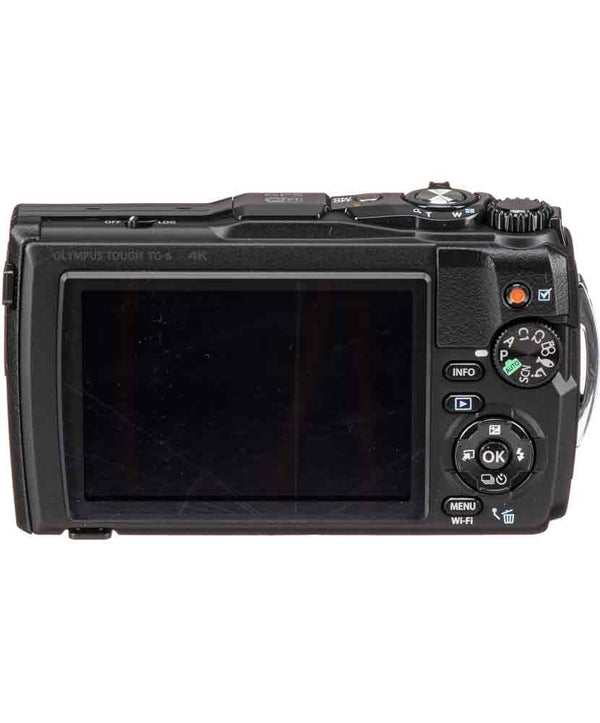 Rear view of the Olympus Tough TG-6 Compact Digital Camera in Black