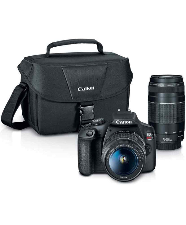 Canon EOS Rebel T7 with 18-55mm lens, 75-300mm lens, and Canon bag