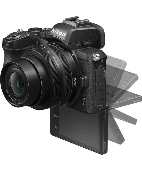 Tilt LCD screen of Nikon Z50 with 16-50mm kit lens
