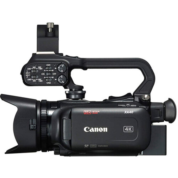 Control Side with LCD Screen Closed of the Canon XA40 4K UHD Professional Camcorder
