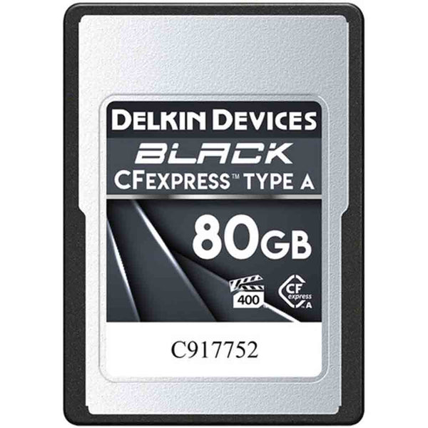 Front Side of Delkin 80GB CFexpress Type A Black Memory Card