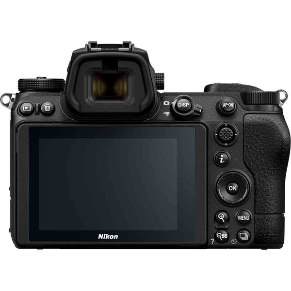 Rear view of Nikon Z7 II camera with lcd screen and menu buttons