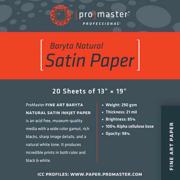 PROMASTER FINE ART BARYTA NATURAL SATIN PAPER 13X19 | 20 SHEETS
