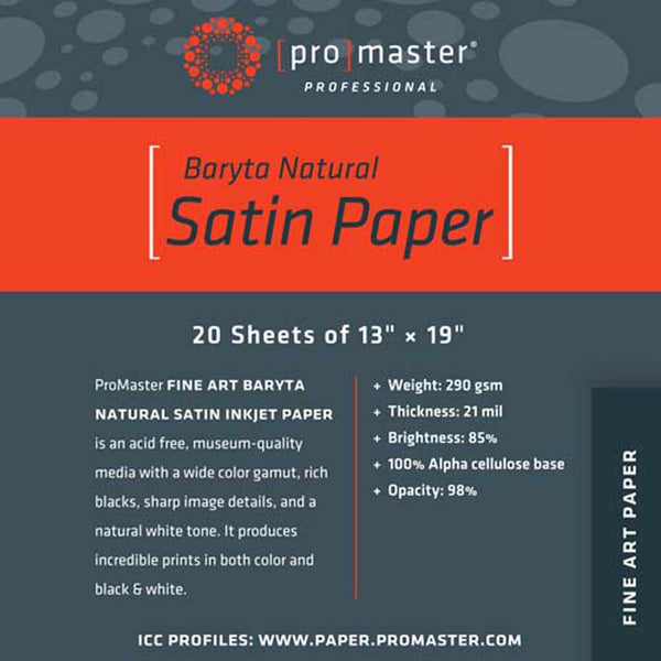 Promaster Fine Art Baryta Natural Satin Paper 13x19 | 20 Sheets