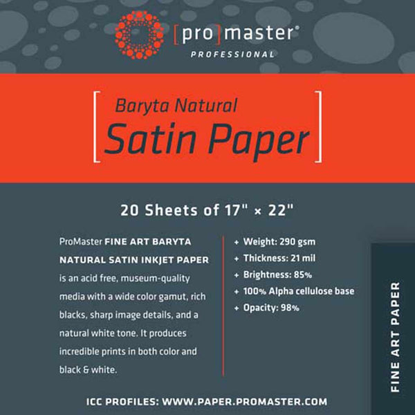 PROMASTER FINE ART BARYTA NATURAL SATIN 17X22 PAPER | 20 SHEETS