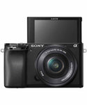 Sony a6100 16-50mm front view with LCD