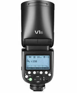 Rear view of Godox V1 TTL Flash for Sony with screen and controls