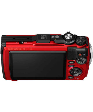 Top rear view of the Olympus Tough TG-6 Digital Compact Camera in Red
