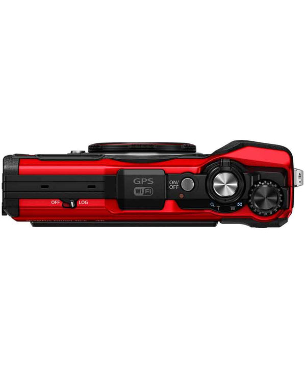 Top view of the Olympus Tough TG-6 Digital Compact Camera in Red