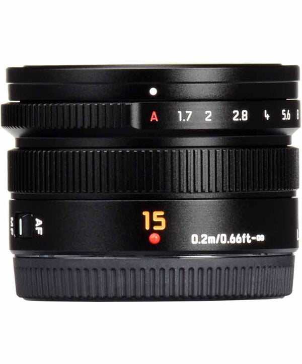 Front view of Panasonic Lumix G Leica DG Summilux 15mm f/1.7 ASPH Lens