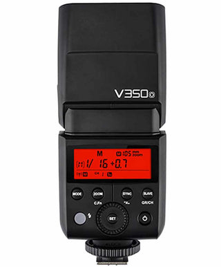 Rear view and controls for Godox V350 O TTL Flash Olympus